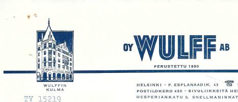 Wulff Oy Helsinki 1961   - firmalomake
