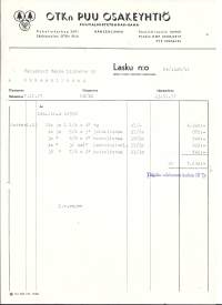 OTK:n Puu Oy Hämeenlinna 1957  - firmalomake
