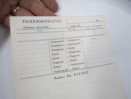 Eckerölinjen Henkilölippu nr 452 Uusikaupunki-Grisslehamn-Eckerö-Öregrund, paikkavahvistuslomake (lähetetty asiakkaalle ja toinen osa jäänyt konttoriin