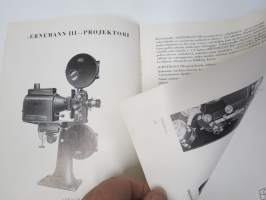 Kinoteatterikoneet (elokuvakoneet) Zeiss-Ikon / Ernemann II ja III, Hahn II, Ernemann I -esitekirjanen vuodelta 1931