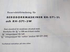 Atlas-Copco Bergborrmaskiner RH-57 och RH-65 instruktion, reservdelsförteckning -ohjekirja + varaosaluettelo