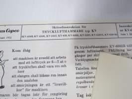 Atlas-Copco Trycklufthammare typ KV Skötselinstruktion - Reservdelsförteckning -huolto-ohje