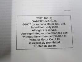 Yamaha TT-R110E(X) Owner´s manual -moottoripyörä, käyttöohjekirja englanniksi, ranskaksi ja saksaksi