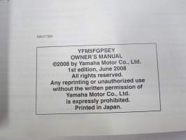 Yamaha Grizzly 550FI YFM5FGPSEY Owner´s manual, Manuel du proprietaire, Manual del propietario -mönkijä, käyttöohjekirja englanniksi, italiaksi, espanjaksi