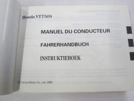 Honda VT750S Manuel du conducteur, Fahrerhandbuch, Instruktiebok -moottoripyörä, käyttöohjekirja ranska, saksa, hollanti