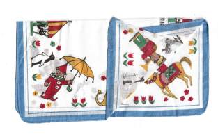 Lasten  vintage nenäliina liina Sirkus   - kangasta n 23x23 cm