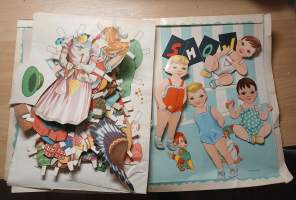 4 Baby Show paperinukkea 1940-50 -luvulta ja vaatteita ym.