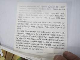 Marjatta Metsovaara - Näyttely Taidehallissa 1969 - näyttelyjulkaisu, erikoinen kortein toteutettu ulkoasu