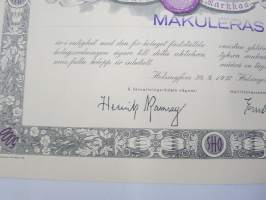 Suomen Höyrylaiva Osakeyhtiö - Finska Ångfartygs Aktiebolag, Helsinki 1937, 5 osaketta / 5 aktier á 1 000 mk, 5 000 mk, Litt. B -osakekirja / share certificate