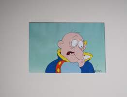 Mauri Kunnas, &quot;Joulupukki ja noitarumpu&quot; TV 2 animaatiokuva, tausta ja uniikki liikekuva, sign sekatekniikka  37x45 cm