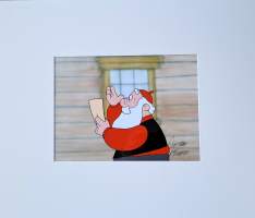 Mauri Kunnas, &quot;Joulupukki ja noitarumpu&quot; TV 2 animaatiokuva, tausta ja uniikki liikekuva, sign sekatekniikka  37x45 cm