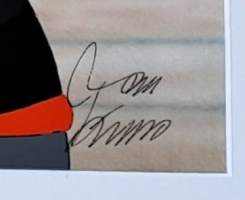 Mauri Kunnas, &quot;Joulupukki ja noitarumpu&quot; TV 2 animaatiokuva, tausta ja uniikki liikekuva, sign sekatekniikka  37x45 cm