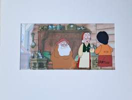 Mauri Kunnas, &quot;Joulupukki ja noitarumpu&quot; TV 2 animaatiokuva, tausta ja uniikki liikekuva, sign sekatekniikka  37x45 cm