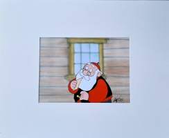 Mauri Kunnas, &quot;Joulupukki ja noitarumpu&quot; TV 2 animaatiokuva, tausta ja uniikki liikekuva, sign sekatekniikka  37x45 cm