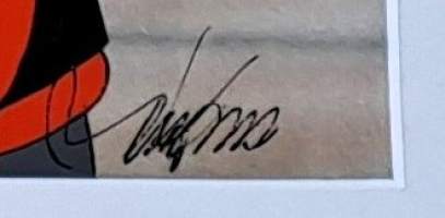 Mauri Kunnas, &quot;Joulupukki ja noitarumpu&quot; TV 2 animaatiokuva, tausta ja uniikki liikekuva, sign sekatekniikka  37x45 cm