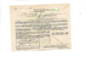 Uittotyöntekijän lisäannos - Ostolupa -  Margariinia / Porin Kansanhuoltolautakunta 1948