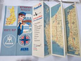Aero Oy - Finnair Route Map / Reittikartasto / Ruttkartor - Fly Finnair with Metropolitan &amp; Caravelle (introducing 1960) - Chymos / Shell