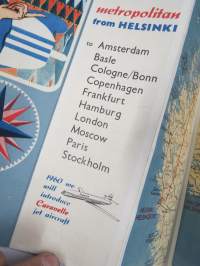 Aero Oy - Finnair Route Map / Reittikartasto / Ruttkartor - Fly Finnair with Metropolitan &amp; Caravelle (introducing 1960) - Chymos / Shell