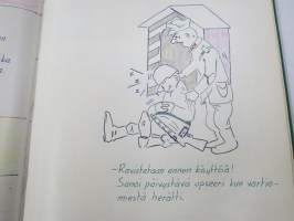 Sotilasmuistio (huom 2 kpl!) S.L. 1964-65 TurRtr viestimies varusmiesaikaisia muistoja ja piirroksia ym. varten tarkoitettu kirja, paljon tekstejä ja piirroksia