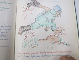 Sotilasmuistio (huom 2 kpl!) S.L. 1964-65 TurRtr viestimies varusmiesaikaisia muistoja ja piirroksia ym. varten tarkoitettu kirja, paljon tekstejä ja piirroksia