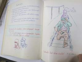 Sotilasmuistio (huom 2 kpl!) S.L. 1964-65 TurRtr viestimies varusmiesaikaisia muistoja ja piirroksia ym. varten tarkoitettu kirja, paljon tekstejä ja piirroksia