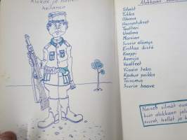 Sotilasmuistio (huom 2 kpl!) S.L. 1964-65 TurRtr viestimies varusmiesaikaisia muistoja ja piirroksia ym. varten tarkoitettu kirja, paljon tekstejä ja piirroksia