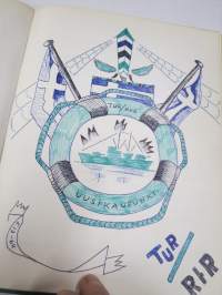 Sotilasmuistio (huom 2 kpl!) S.L. 1964-65 TurRtr viestimies varusmiesaikaisia muistoja ja piirroksia ym. varten tarkoitettu kirja, paljon tekstejä ja piirroksia