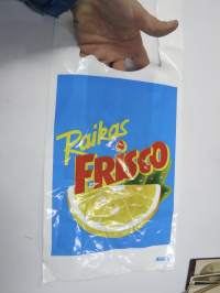 Raikas Frisco -muovikassi 1980-luvulta, mainoskassi / promootiokassi