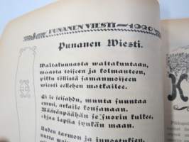 Punanen Viesti (Punainen wiesti) 1920 - Sosialidemokraattinen kevätjulkaisu, propagandistinen, osin tosipohjaista tekstiä, osin kaunokirjallista, kansikuvitus