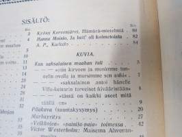 Punanen Viesti (Punainen wiesti) 1920 - Sosialidemokraattinen kevätjulkaisu, propagandistinen, osin tosipohjaista tekstiä, osin kaunokirjallista, kansikuvitus