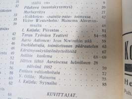 Punanen Viesti (Punainen wiesti) 1920 - Sosialidemokraattinen kevätjulkaisu, propagandistinen, osin tosipohjaista tekstiä, osin kaunokirjallista, kansikuvitus