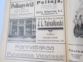 Punanen Viesti (Punainen wiesti) 1920 - Sosialidemokraattinen kevätjulkaisu, propagandistinen, osin tosipohjaista tekstiä, osin kaunokirjallista, kansikuvitus