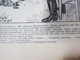 Punanen Viesti (Punainen wiesti) 1913 - Sosialidemokraattinen kevätjulkaisu, propagandistinen, osin tosipohjaista tekstiä, osin kaunokirjallista, kuvitusta
