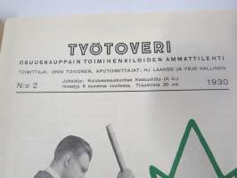 Työtoveri 1930 nro 2 - Osuuskauppain toimihenkilöiden ammattilehti, mm. mainontaan liittyviä artikkeleita ja materiaalia