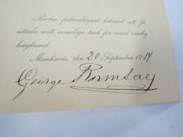 Beder förbindligast härmed..., Munksnäs, den 20 September 1914 - George Ramsay -kiitoskortti, omakätinen nimikirjoitus