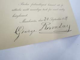 Beder förbindligast härmed..., Munksnäs, den 20 September 1914 - George Ramsay -kiitoskortti, omakätinen nimikirjoitus