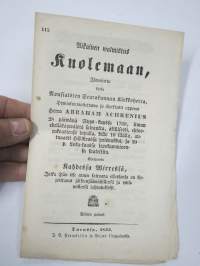 Aikainen valmistus kuolemaan, Ilmoitettu koska Nousiaisten Seurakunnan Kirkkoherra... Abraham Achrenius 28.9.1769, ilman edelläkäywäistä.... edespantu 2 wirrestä