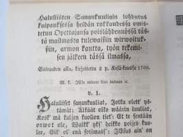 Aikainen valmistus kuolemaan, Ilmoitettu koska Nousiaisten Seurakunnan Kirkkoherra... Abraham Achrenius 28.9.1769, ilman edelläkäywäistä.... edespantu 2 wirrestä