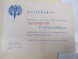 Turun Ylioppilastalon vihkiäiset 8.11.1952 ja juhlan kutsukortti