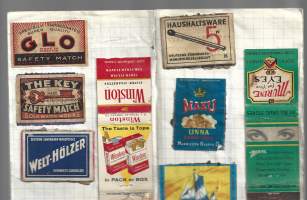 Sinikantinen vihko sis  53 kpl tulitikkuetiketti