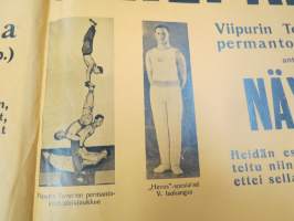 Maarian Pyrkivä - Telinevoimistelukilpailut 1935 Vähäväkisten juhlasalissa, mukana Vipurin Toverti permantovoimistelunäytös