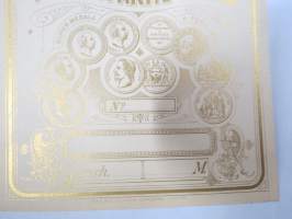 Forssa Aktie-Bolag - För 1870 års Exposition - Silvermedalj Helsingfors 1876 - 1882 -kangaspakan etiketti