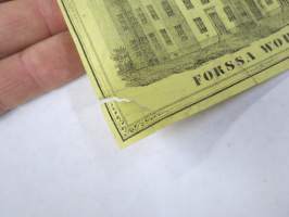 Forssa Works (Forssa Aktiebolag, Axel Wahren), 1850-luku? -kangaspakan etiketti, englanninkielinen