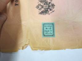 Forssa Aktiebolag 1880-luku -kangaspakan etiketti / pakkauskääre