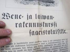 Wene- ja laiwanrakennuskurssi saaristolaisille - Turun Teollisuuskoulu -1800-luvun lopun juliste, ultraharvinainen!