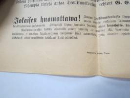 Wene- ja laiwanrakennuskurssi saaristolaisille - Turun Teollisuuskoulu -1800-luvun lopun juliste, ultraharvinainen!