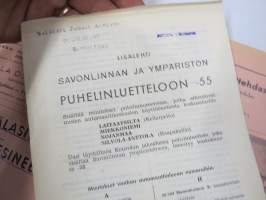 Savonlinnan ja ympäristön puhelinluettelo 1955, sisältää myös erilliset lisälehdet