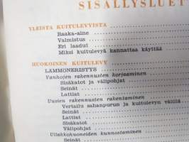 Kuitulevyopas 1951 - Tee se itse kuitulevystä tai huokoisesta kovalevystä, perusteellinen opas rakentajille - valmistajatehtaitten yhteisen yhdistyksen julkaisu