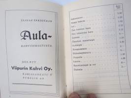 Kahvila Aula, Viipuri - Hinnasto 1935