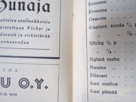 Kahvila Aula, Viipuri - Hinnasto 1935